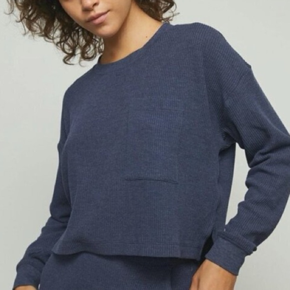 Lunya Restore Thermal Waffle Crop Lounge Top Blue M